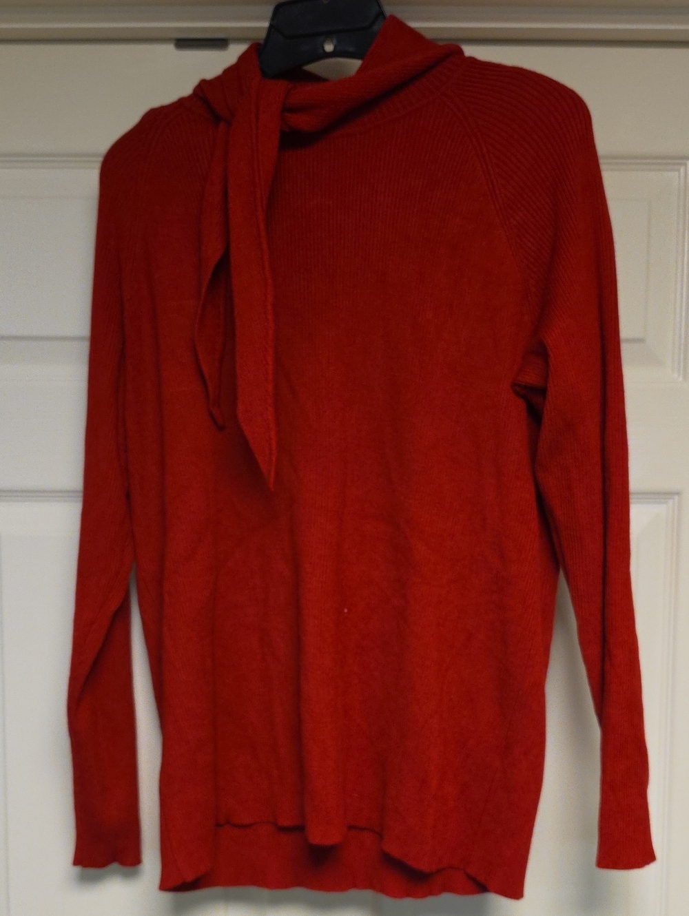 Red Womens Sweater with Neck Tie Detail
